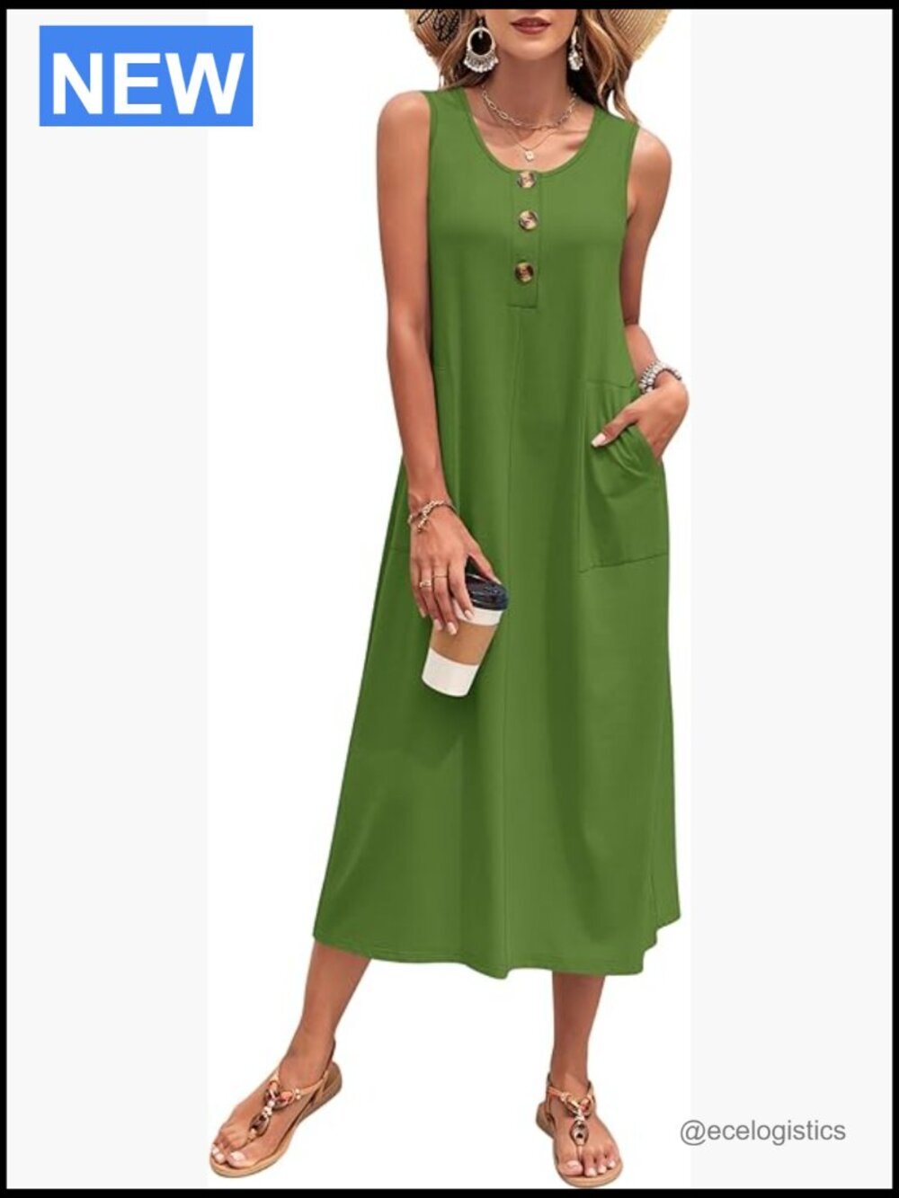Sleeveless Button Down Maxi Dress Loose Fit Summer Vacation Travel Sundress